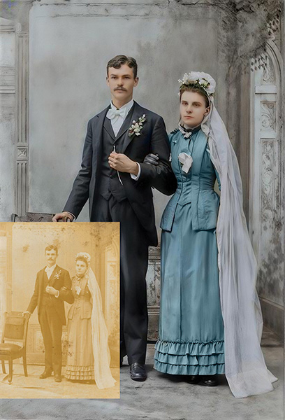 before and after portrait of a couple from the 1800's photo restoranin melbourne
