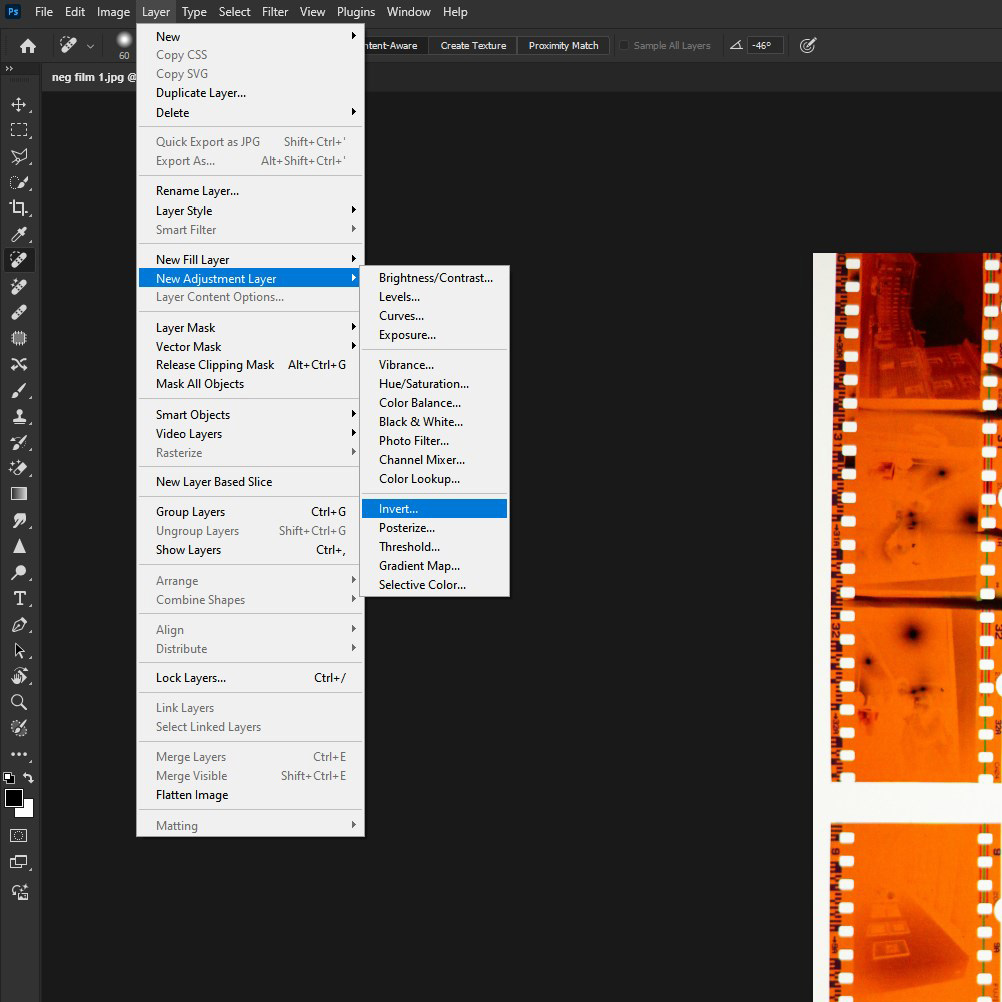 photo restoration example invert film negative in photoshop