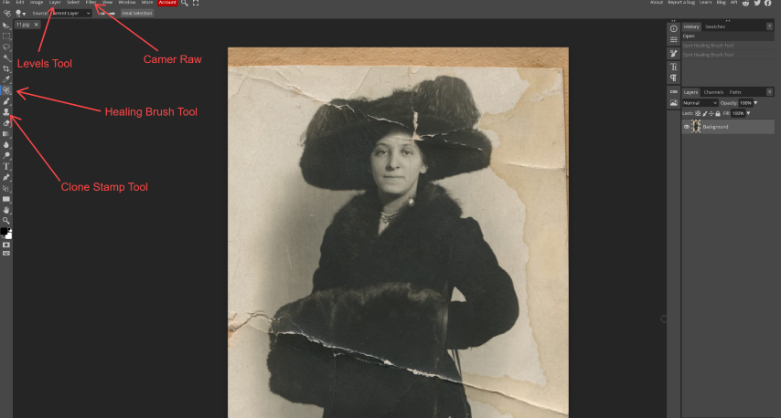 photo restoration example photoshop layout