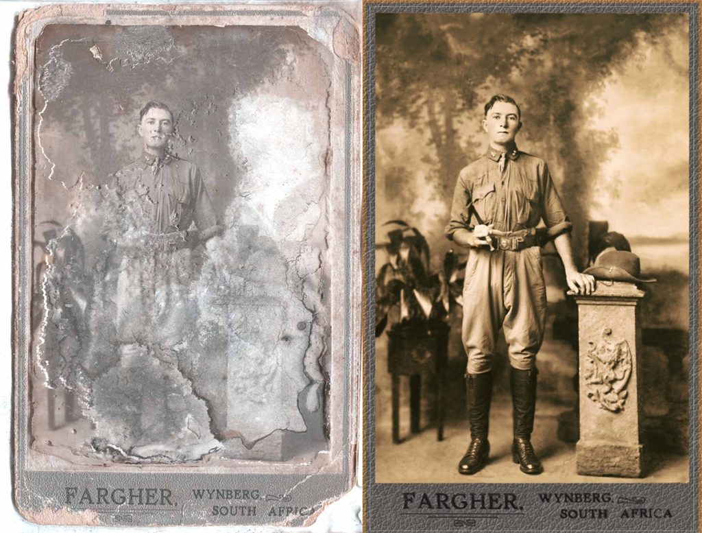 damaged photo of a soldier repaired