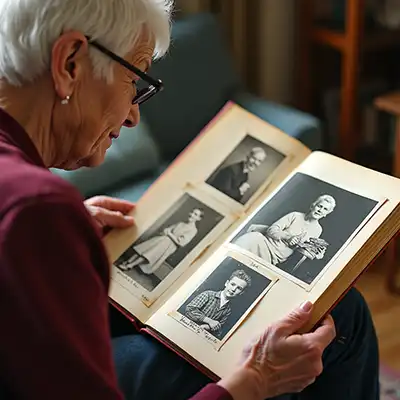 Memory and Dementia: Using Restored Photos for Reminiscence Therapy 1 old lady with dimentia looking at restored photos