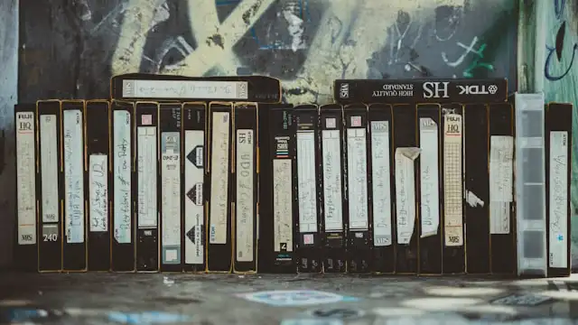 shelf of vhs tapes Melbourne Photo Restoration Rescue