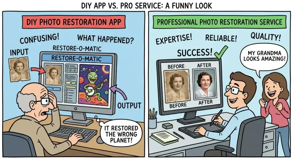 Professional Photo Restoration Melbourne: Can Old and Damaged Photos Be Repaired? 3 Photo restoration app versus professional service Photo Restoration Rescue