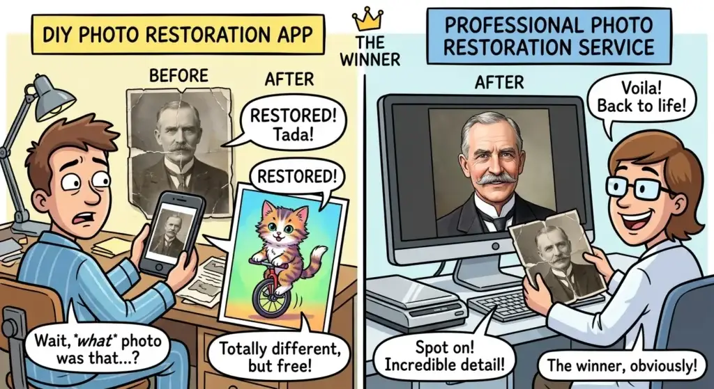 Professional Photo Restoration Melbourne: Can Old and Damaged Photos Be Repaired? 4 professional photo restoration service VS DIY app Photo Restoration Rescue